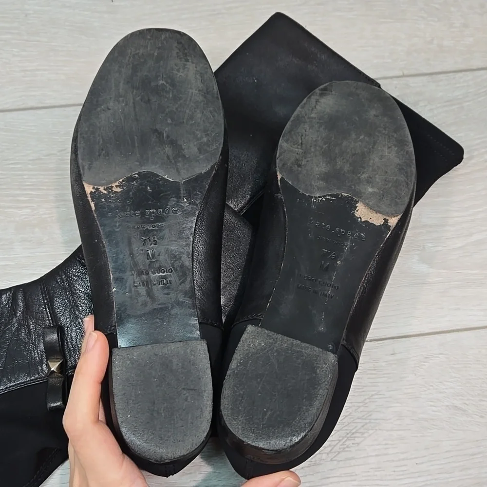 Kate Spade Women Elegant Black Leather Knee-High Boots Shoes Sz 7.5M